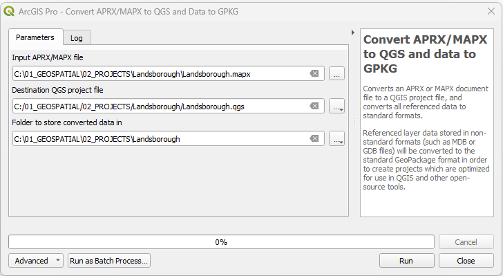 Convert APRX/MAPX to QGS and data to GPKG